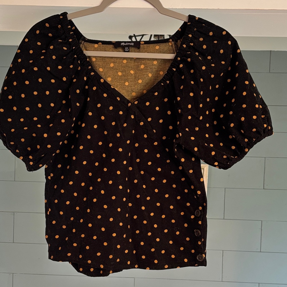 Madewell Corduroy Puff-Sleeve Wrap Top